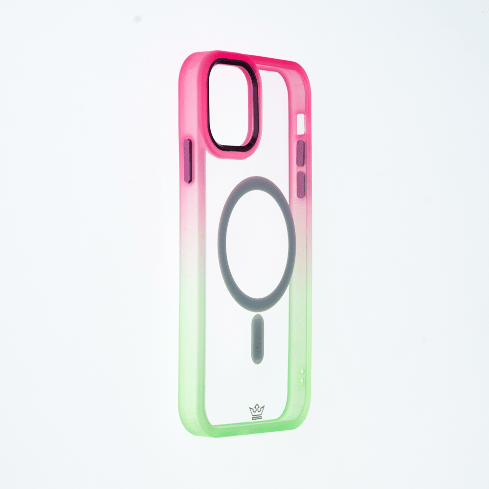 Estuche magsafe el rey degrade borde y magsafe apple iphone 14 plus color rosado / verde