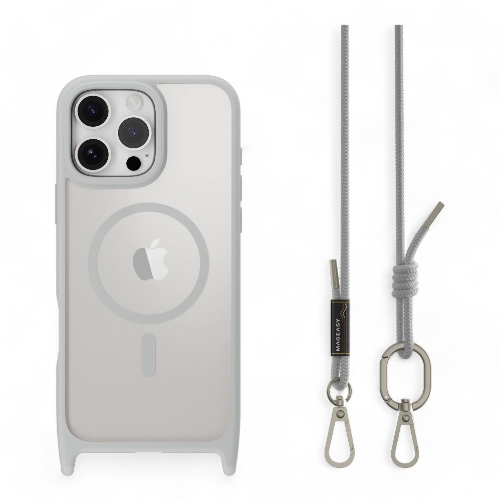 Estuche mageasy roam iphone 16 pro roam m shockproof protective case with lanyard  color gris ceniza/gris claro