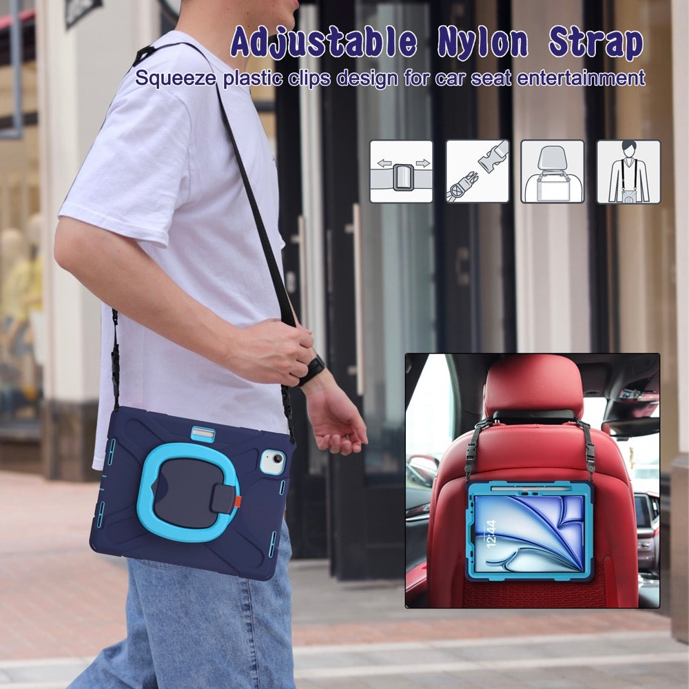 Estuche pirate b series modelo ipad air 11 2024 color azul marino / celeste con strap