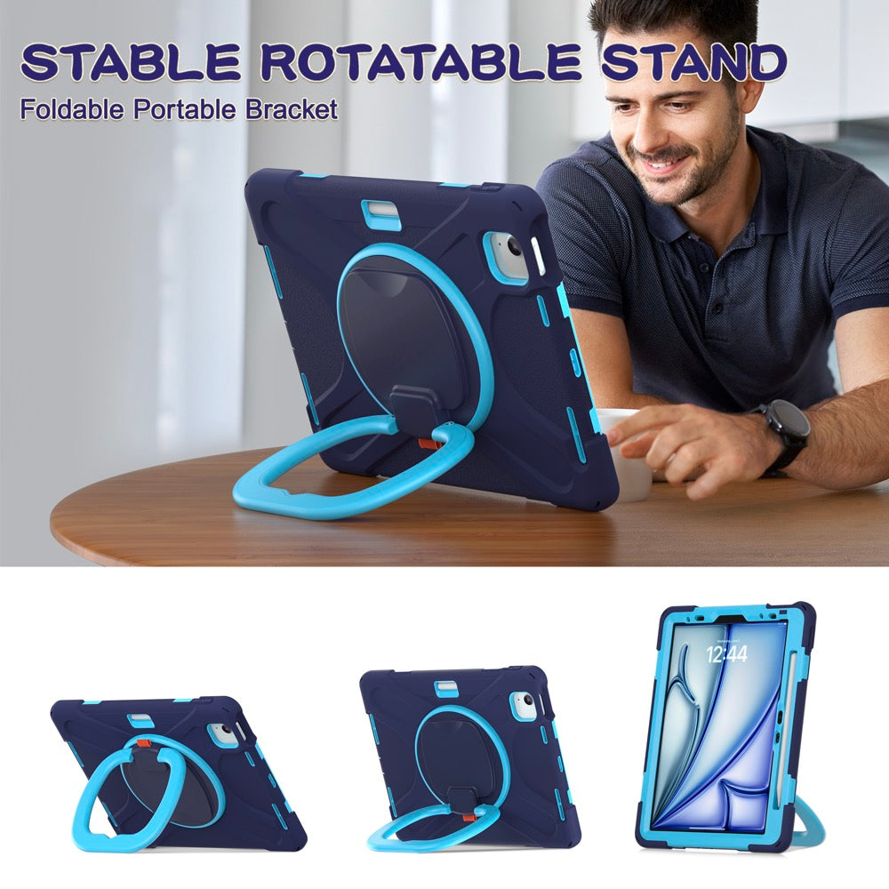 Estuche pirate b series modelo ipad air 11 2024 color azul marino / celeste con strap