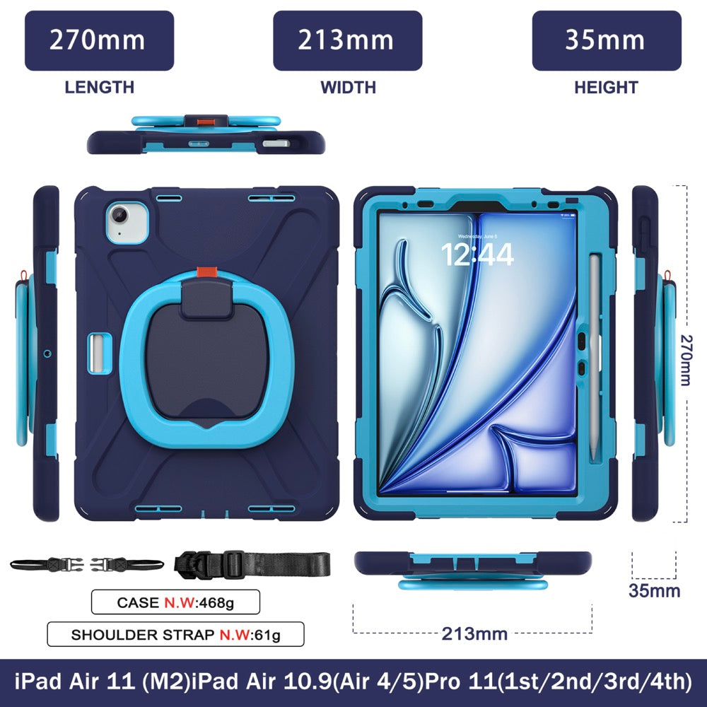 Estuche pirate b series modelo ipad air 11 2024 color azul marino / celeste con strap