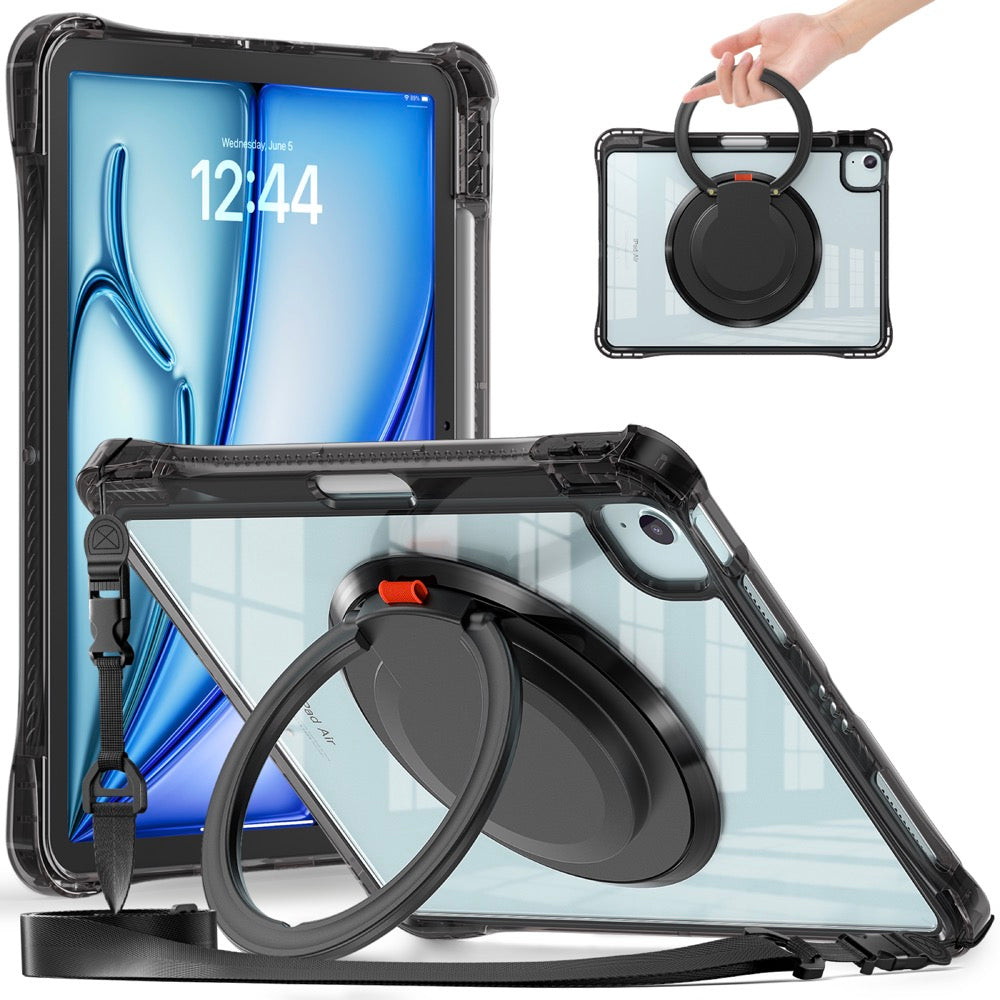 Estuche transparent b series modelo ipad air 11 2024 color negro con strap