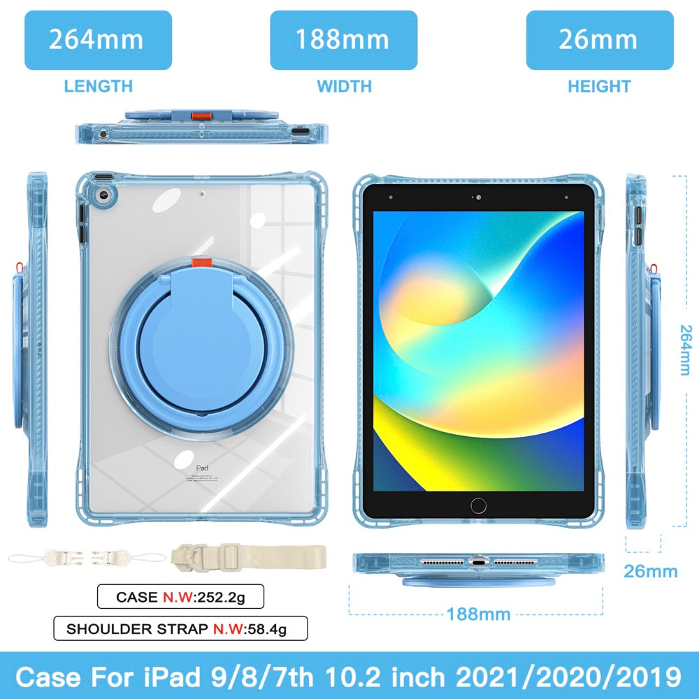 Estuche transparent b series modelo ipad 10.2 color celeste con strap