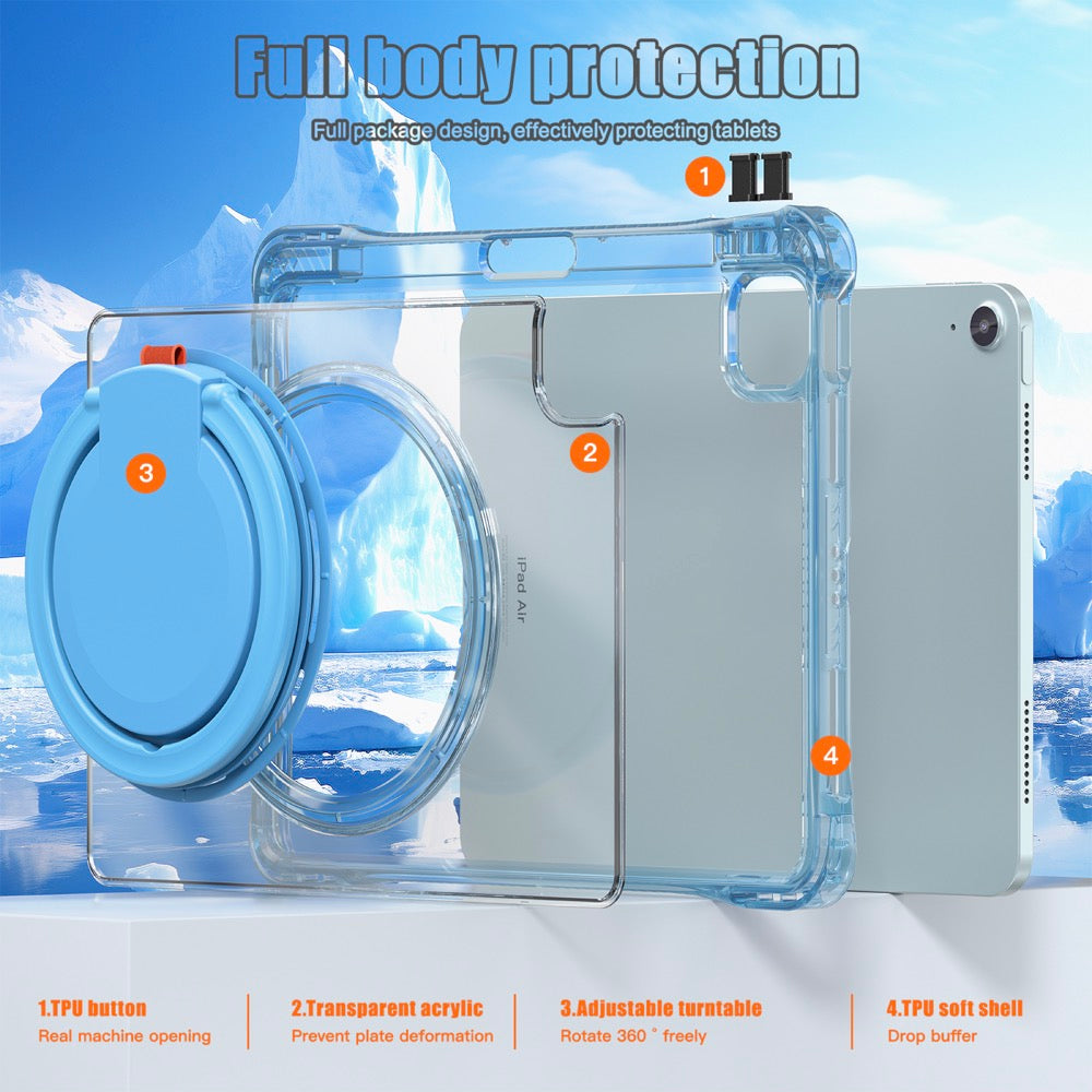 Estuche transparent b series modelo ipad air 11 2024 color celeste con strap