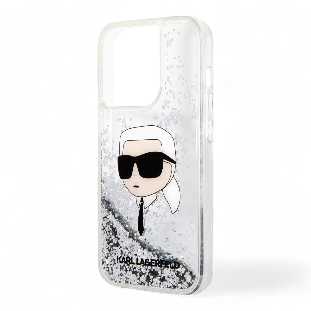 Estuche karl lagerfeld hc liq. glitter nft k.head silver iphone 15 pro max color gris