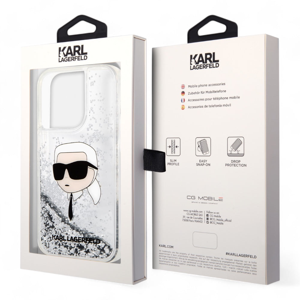Estuche karl lagerfeld hc liq. glitter nft k.head silver iphone 15 pro max color gris