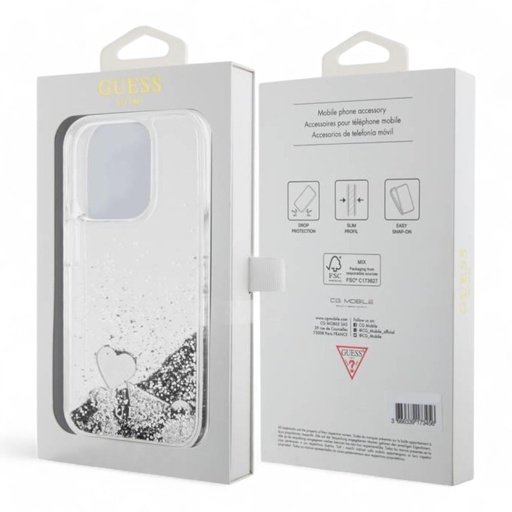 Estuche guess hc liq. glitter charms silver iphone 15 pro max color gris