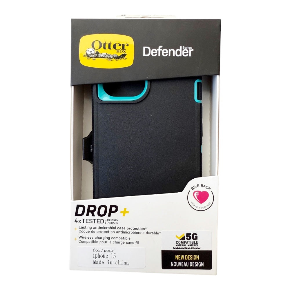 Estuche otterbox defender con clip  color  negro / menta modelo  iphone 15