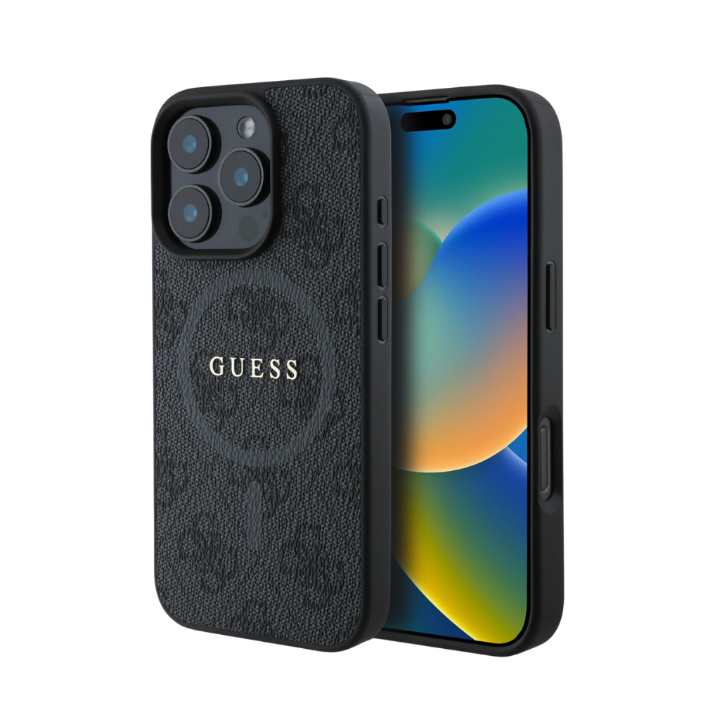Guess hc magsafe pu 4g ring classic logo black iphone 16 pro