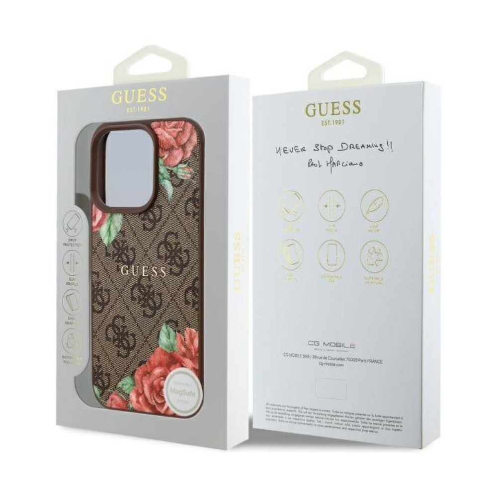 Guess hc magsafe pu 4g flowers print brown iphone 16 pro