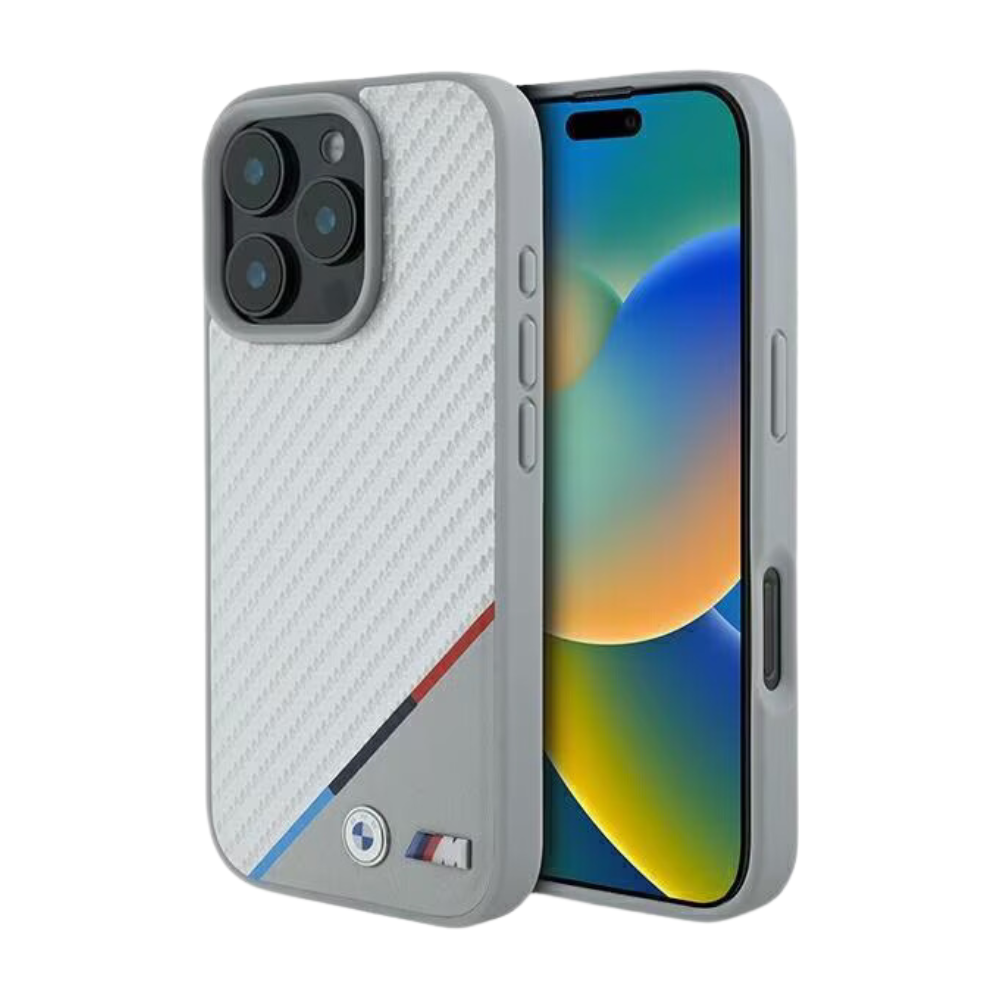 BMW hc m magsafe pu carbon tricolor line grey iphone 16 pro max