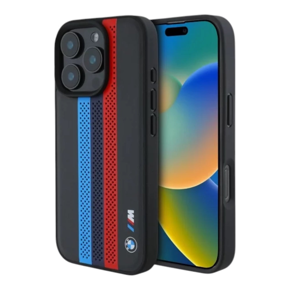 BMW hc m magsafe pu perf. tricolor printed stripes black  iphone 16 pro max