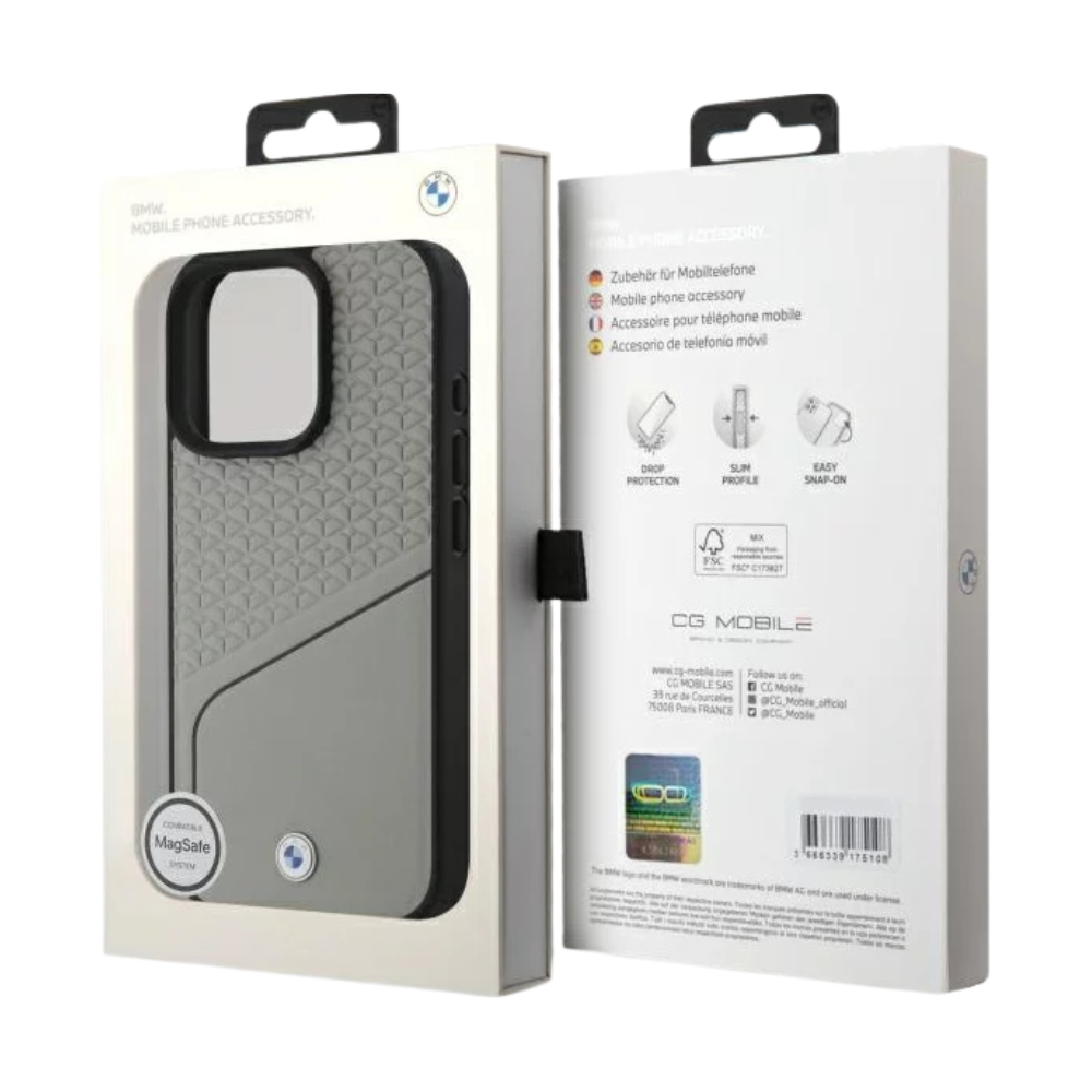 BMW hc sign magsafe leather textured and line grey iphone 16 pro max