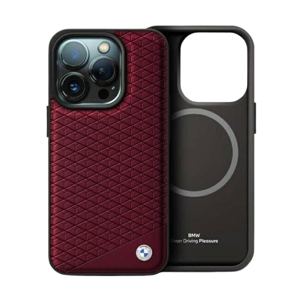 BMW hc sign magsafe leather diamond metal logo red  iphone 16 pro max