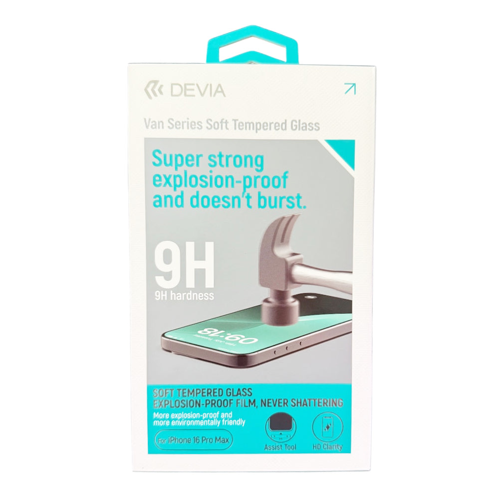 Protector de pantalla Devia Super strong explosion proof and doesnt burst 9h iPhone 16 pro max color Transparente