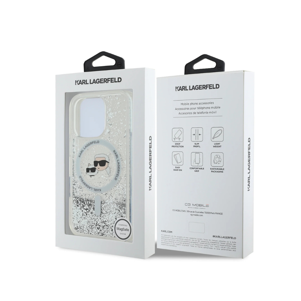 Funda Transparente MagSafe Karl Lagerfeld Liquid Glitter Para iPhone 16 Pro  Shop name