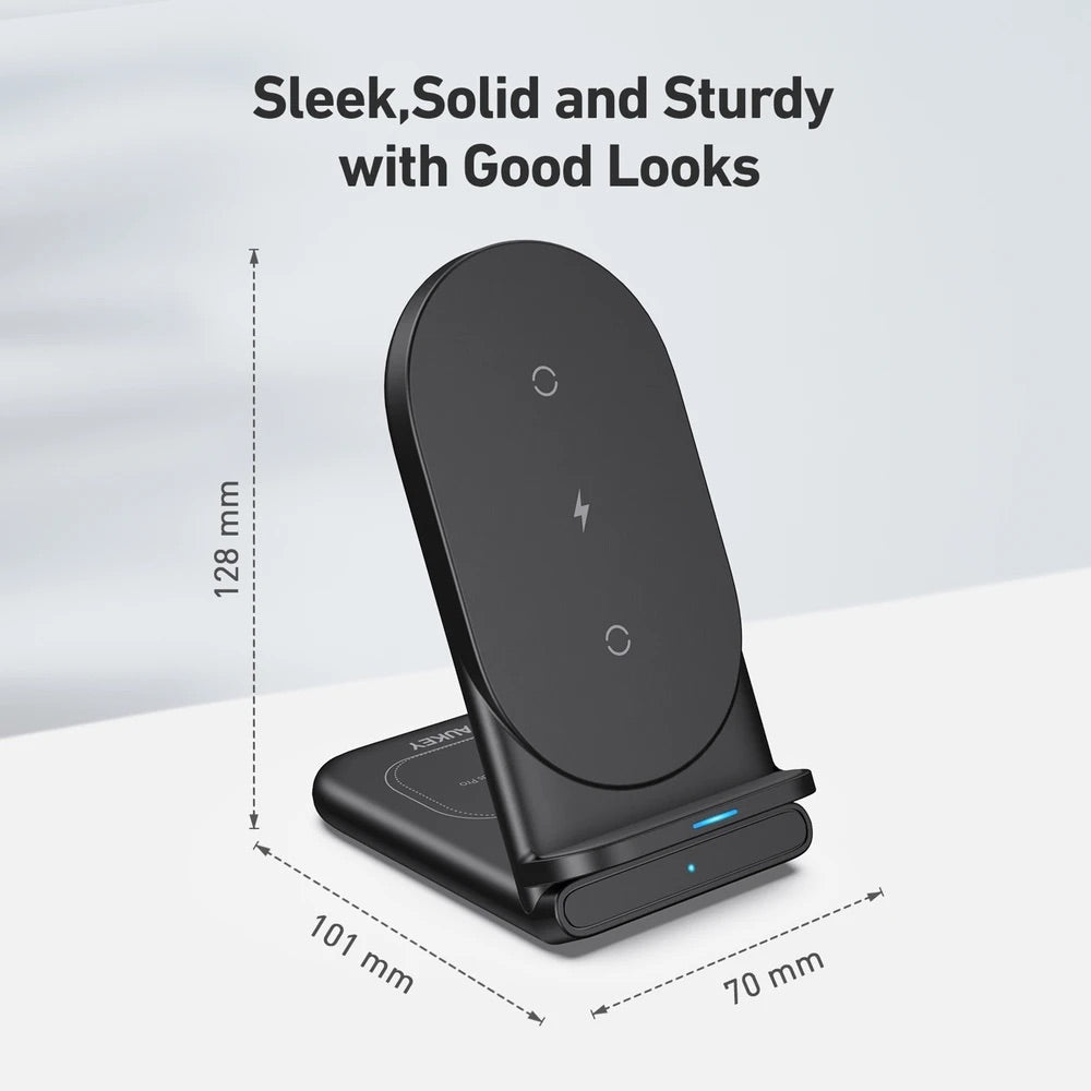 Cargador aukey inalambrico 2 in 1 wirelesfast (bk / wh) color  negro