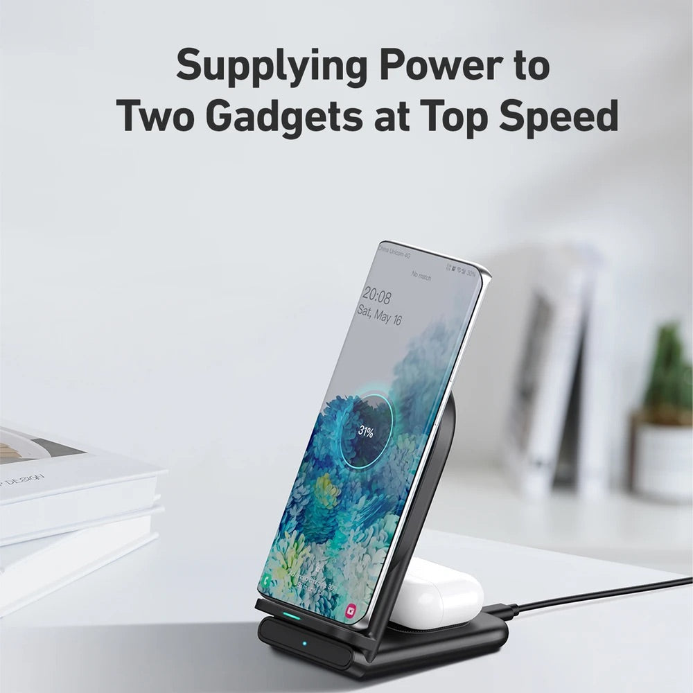 Cargador aukey inalambrico 2 in 1 wirelesfast (bk / wh) color  negro