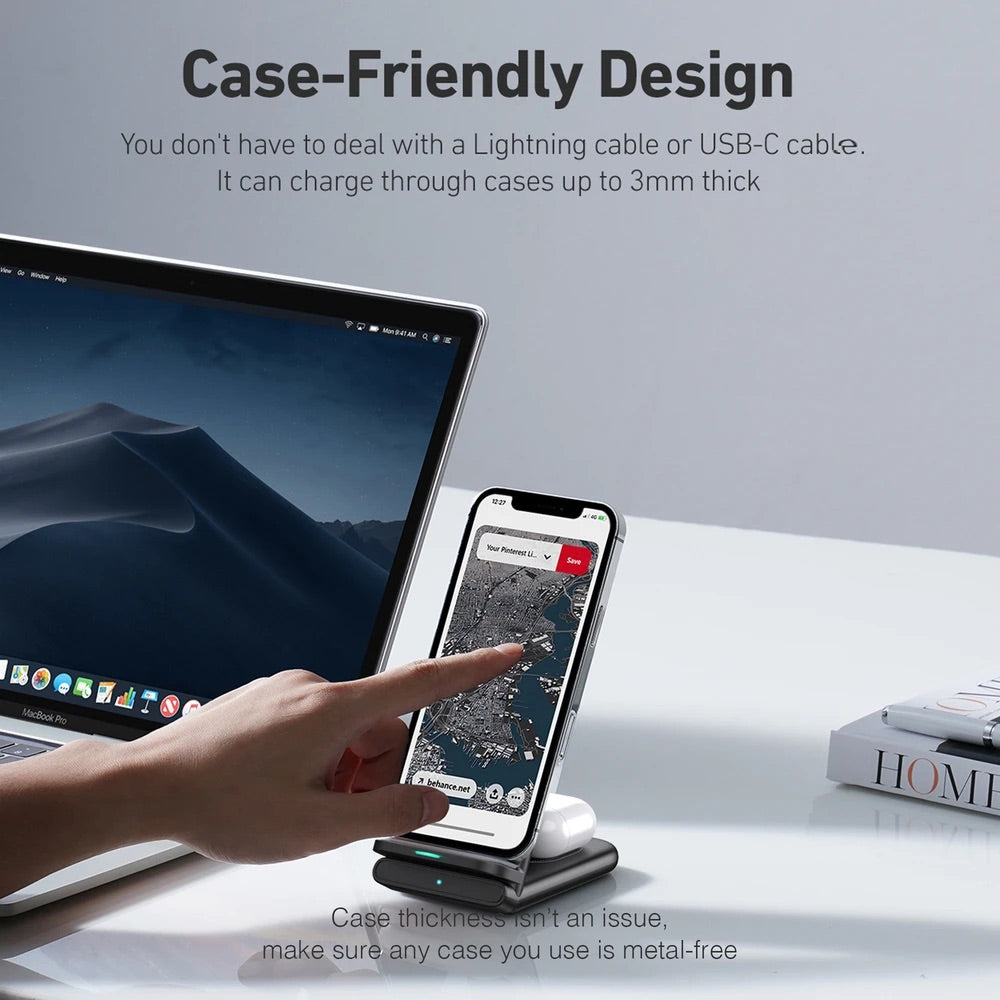 Cargador aukey inalambrico 2 in 1 wirelesfast (bk / wh) color  negro
