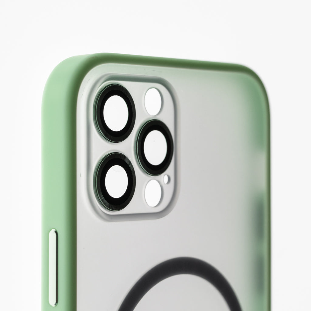 Estuche vidrio templado el rey magsafe con marco de vidrio templado de camara trasera apple iphone 13 pro color verde