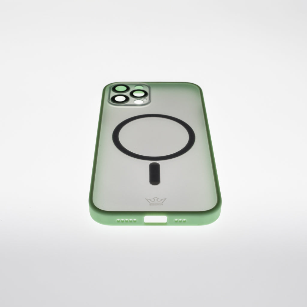 Estuche vidrio templado el rey magsafe con marco de vidrio templado de camara trasera apple iphone 13 pro color verde