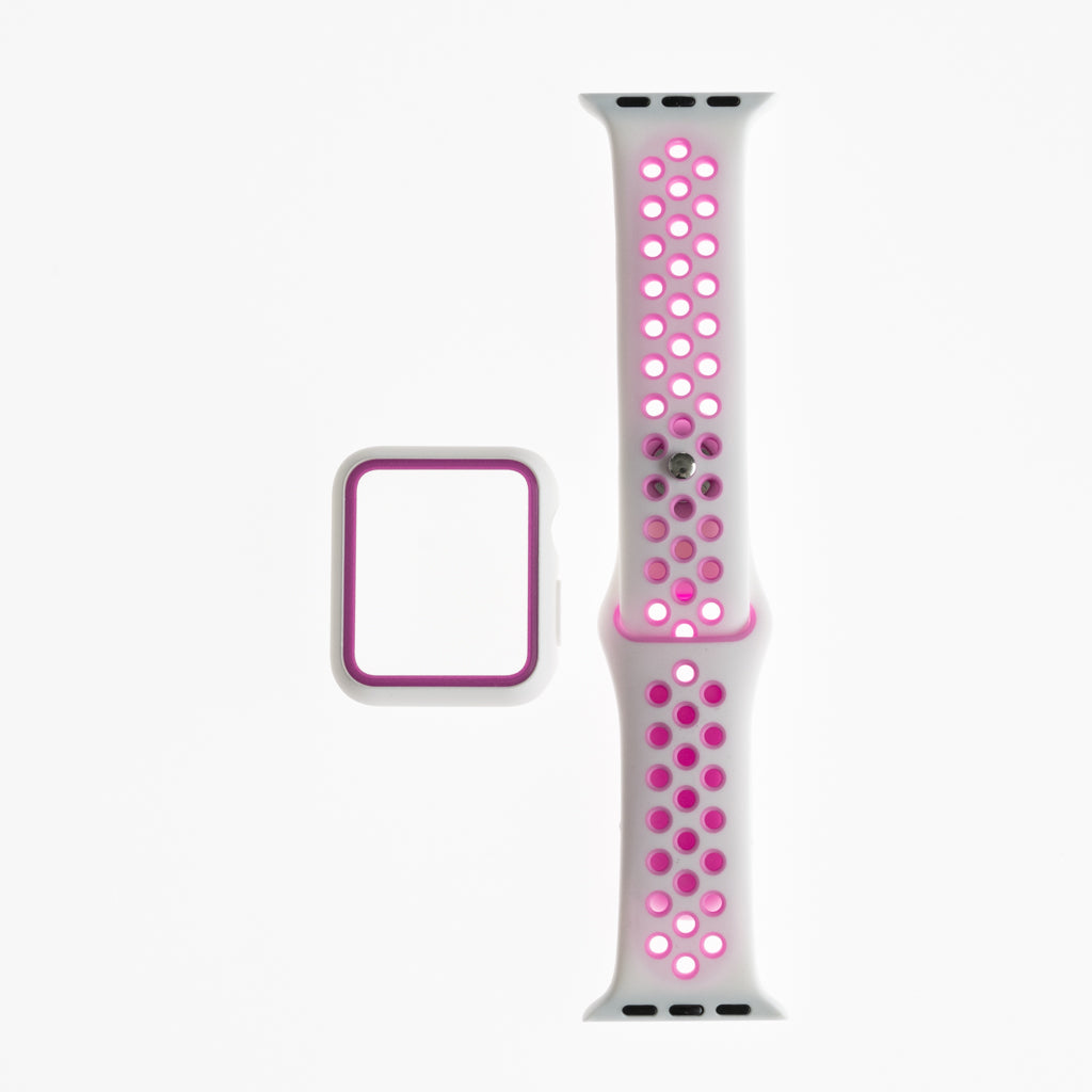 Accesorio generico pulsera nike con bumper apple watch 44 mm color blanco / fucsia
