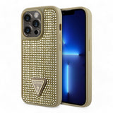 Estuche Duro Guess Para Iphone 15 Pro PC TPU Dorado Con Rhinestone Triángulo  Shop name